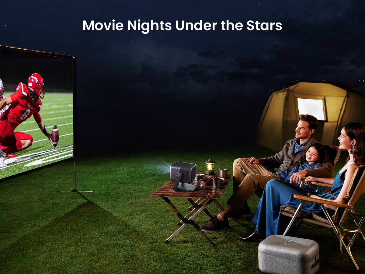 JMGO N1 Ultra projector outdoor use scene
Movie Nights Under the Stars