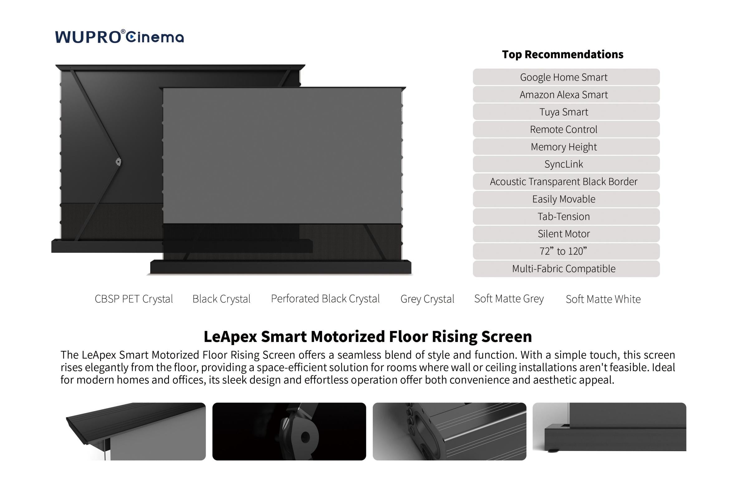 Wupro Cinema LeApex Smart motorized Floor Rising Screen support Google Home ,Amazon Alexa ,Tuya,