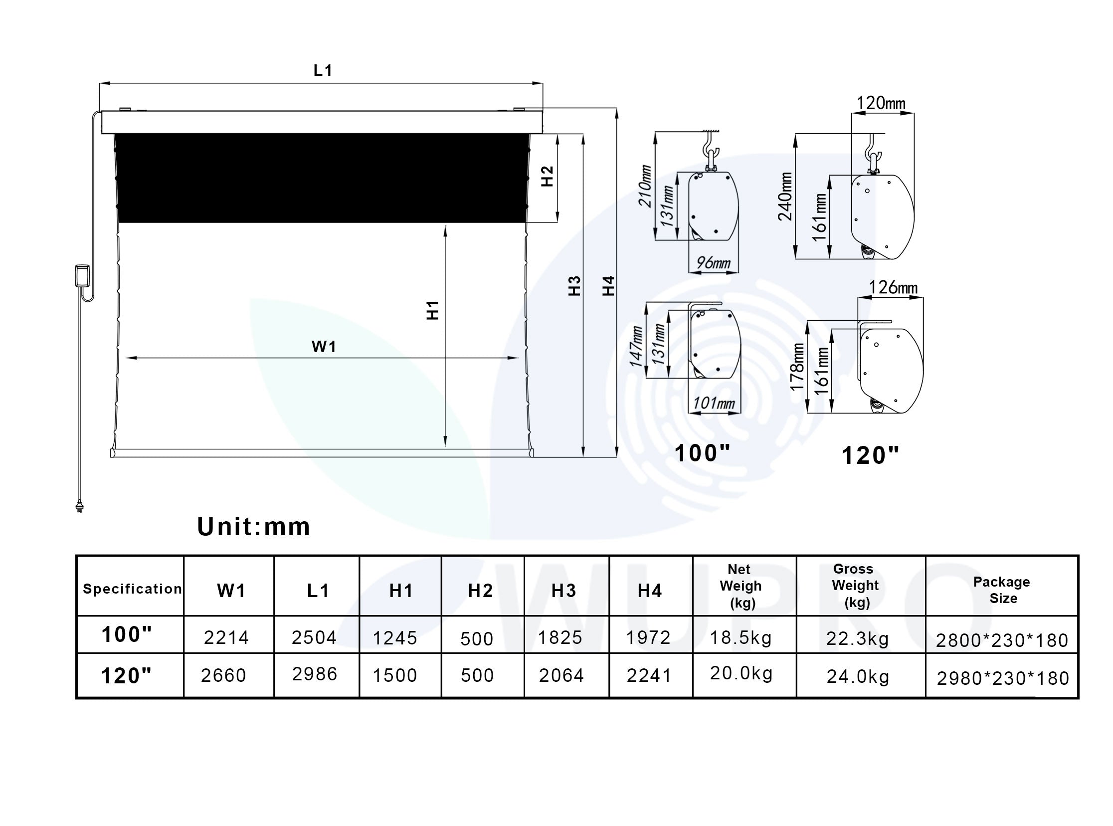 WUPRO Cinema FlowArc Luxury CBSP Smart ALR Motorized Drop Down Projector Screen  Product Specifications