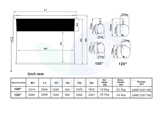 WUPRO Cinema FlowArc Luxury CBSP Smart ALR Motorized Drop Down Projector Screen  Product Specifications